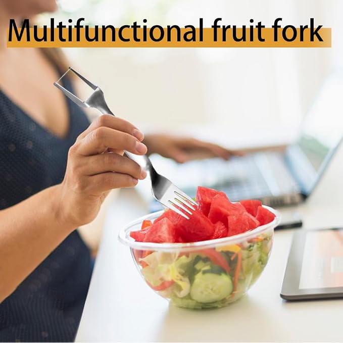 Watermelon Fork Slicer Cutter, Stainless Steel 2-in-1, Portable Watermelon Fork Watermelon Cutter Slicer Tool Fruit Forks Slicer for Home Party Camping Kitchen Gadget