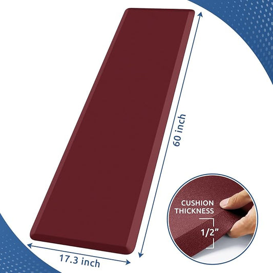 KitchenClouds Kitchen Mat Cushioned Anti Fatigue Kitchen Rug 17.3"x60" Water Resistant Non Slip Kitchen Rugs and Mats Standing Desk Mat Comfort Floor Mats for Kitchen House Sink Office (Red)