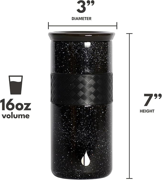 Elemental Artisan Insulated Tumbler, Triple Wall Coffee Travel Mug, Reusable Stainless Steel Coffee Tumbler with Ceramic Lid, Thermal Coffee Cups for Hot (6 Hrs) & Cold (18 Hrs), 16oz - Black Speckle