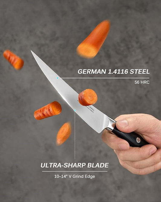 KYOKU 6 in. Japanese Boning Knife, Samurai Series Wide Curved Knife for Boning with Pakkawood Handle, German 1.4116 Stainless Steel Full Tang Meat Deboning, with Protective Sheath & Gift Box