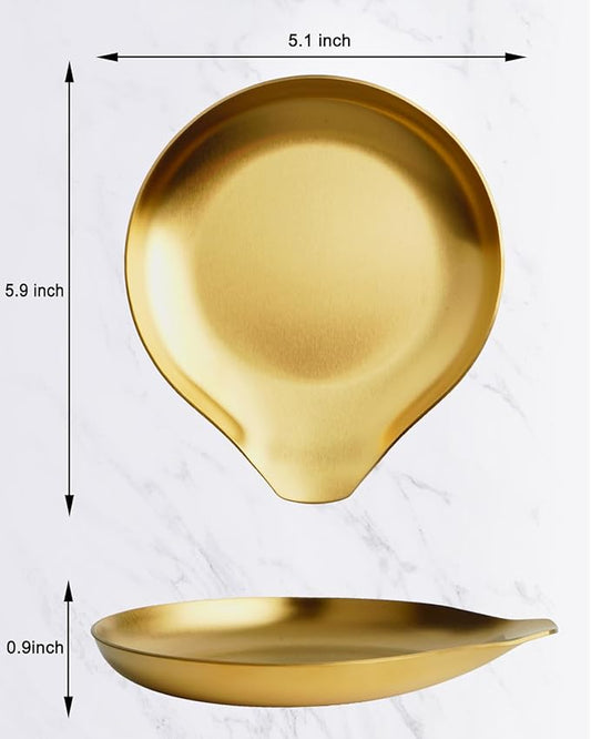 VanlonPro Stainless Steel Spoon Rest, Spatula Ladle Holder, Stainless Steel Utensil Spoon Rest Holder, Brushed Finish, Dishwasher Safe 5.9 x 5.1 Inch (Round Gold 1PC)