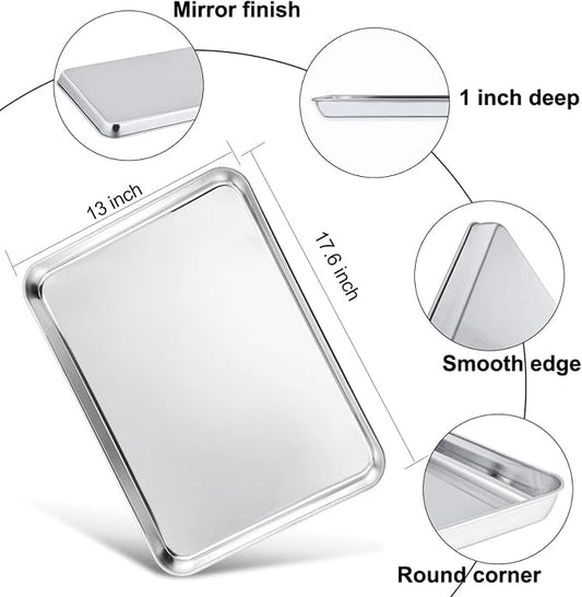 TeamFar Stainless Steel Baking Sheet, 17.6 x 13 x 1inch Half Baking Pan Cookie Sheets with Cooling Rack & 50PCS Parchment Papers for Baking/Roasting/Broiling, Healthy & Sturdy, Dishwasher Safe