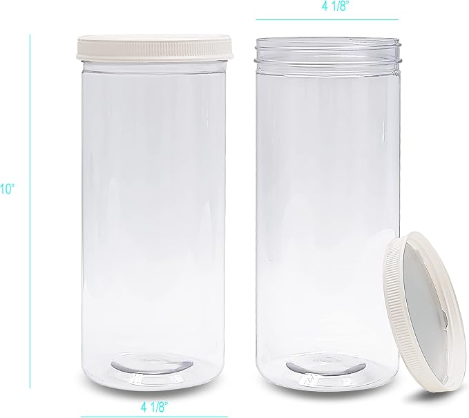 ljdeals 80 oz Tall Clear Plastic Jars with Lids, 2.5 Quart 10 Cup Cylinder Storage Containers, Wide Mouth PET Canisters, Pack of 3, BPA Free, Food Safe, Made in USA