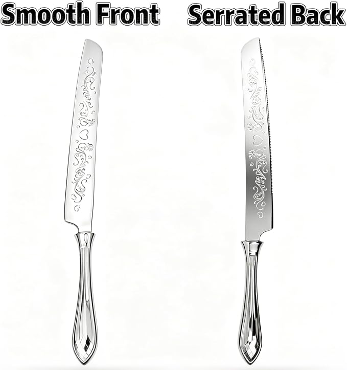 KSENDALO Elegant Wedding Cake Cutting Set with Hollow Handle Cake Knife and Server Set, SUS304(18/8S) Stainless Steel Cutter & Server for Weddings, Birthdays, Parties& Celebrations,13.78 Inch, Silver