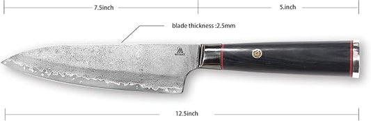 Miyake 7.5" Japanese Gyuto Chef Knife, 9Cr18MoV Stainless Steel Sharp Kitchen Knife with G10 & Pakkawood Handle, Damascus Finish, Gift Box Included
