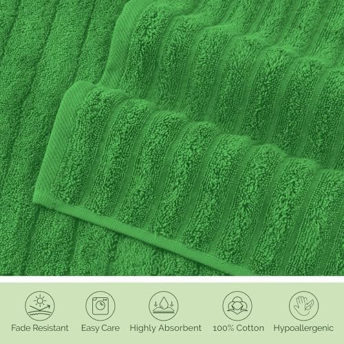 Elegant Comfort Luxury 100% Turkish Cotton Corduroy Ribbed 4 Pack Hand Towel Set 16 x 28 Inch - Absorbent, Super Soft, Quick Dry, Premium Towels for Bathroom, Gym, Spa and Hotel Use, Emerald Green
