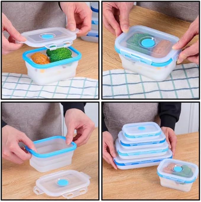 ECOBERI Collapsible Food Storage Containers, Silicone Small 4 Piece 12 oz Set, BPA-Free Food Storage with Airtight Lids, Space-Saving Lunch Containers, Freezer and Dishwasher Safe