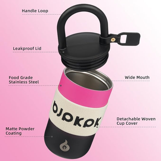 BJPKPK Insulated Stainless Steel Tumbler Cups 13oz Travel Coffee Mug With Lid And Handle,Pink And Black