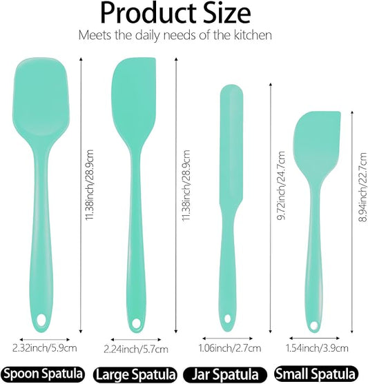 Silicone Spatula Set, Food Grade Rubber Spatula, 4 Pcs Heat Resistant Silicone Spatulas, One Piece Design Non-Stick Kitchen Utensils for Cooking, Stirring, Baking & Mixing, Dishwasher Safe (Green)
