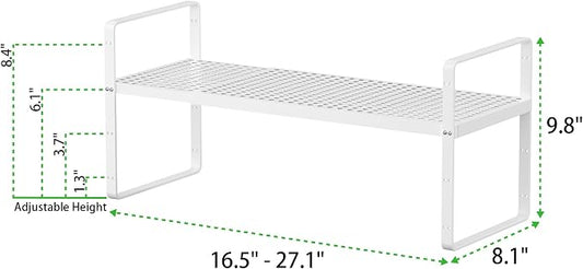 Expandable Cabinet Storage Shelf Stackable Organizer Rack for Kitchen Bathroom Pantry Spice Cupboard Coffee Countertop Home Office Desk Heavy Duty Nonslip White Small 3 Packs