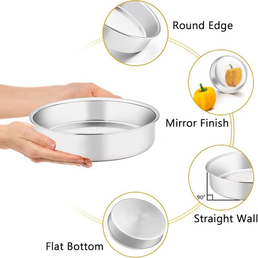 TeamFar 9ยฝ Inch Cake Pan, Round Tier Cake Pans Set Stainless Steel for Baking Steaming Serving, Perfect for Birthday Wedding Celebrations, Healthy & Sturdy, Mirror Finish & Dishwasher Safe - Set of 2
