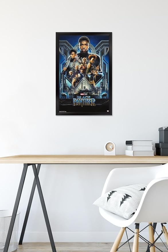 Trends International Marvel Cinematic Universe - Black Panther - Group One Sheet Wall Poster, 14.725" x 22.375", Black Framed Version