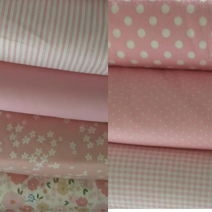 7 pcs 20" x 20" Cotton Fabric DIY Making Supplies Quilting Patchwork Fabric Fat Quarter Bundles DIY for Quilting Cotton Patchwork Cushions (Mix Pink Flowers, 20" x 20")