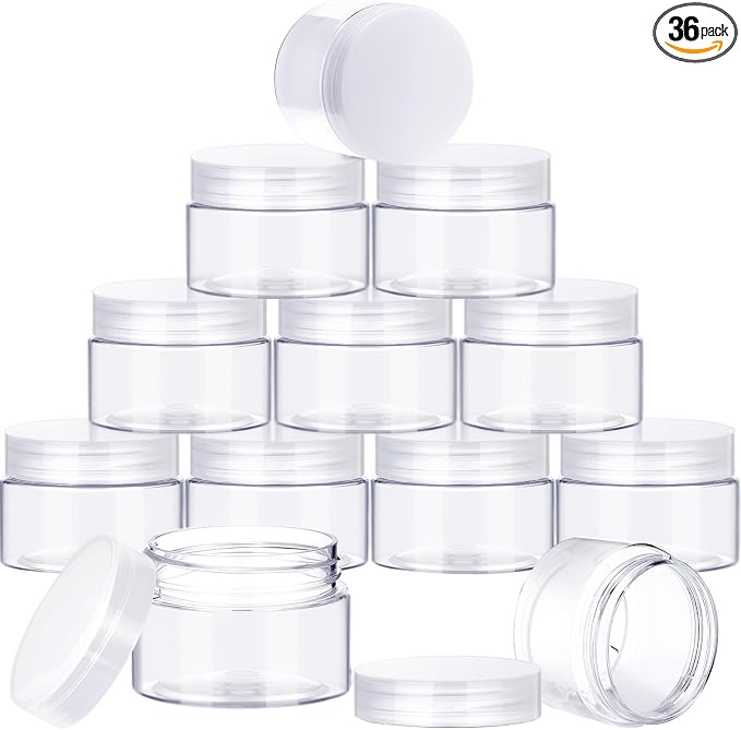 SATINIOR 24 Pieces Empty Clear Plastic Jars with Lids Round Storage Containers Wide Mouth for Beauty Product Cosmetic Cream Lotion Liquid Butter Craft and Food(Clear Lid,6 oz)