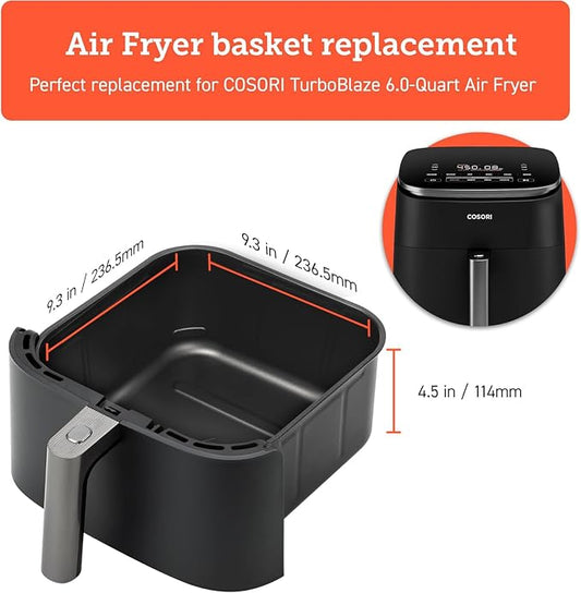 Cosori Turboblaze 6Qt Air Fryer Original Basket, Replacement Accessories for CAF-DC601-KUS Air Fryer, Ceramic, Non-Stick, Dishwasher-Safe, CRP-DC601RB-KUS, Dark Grey