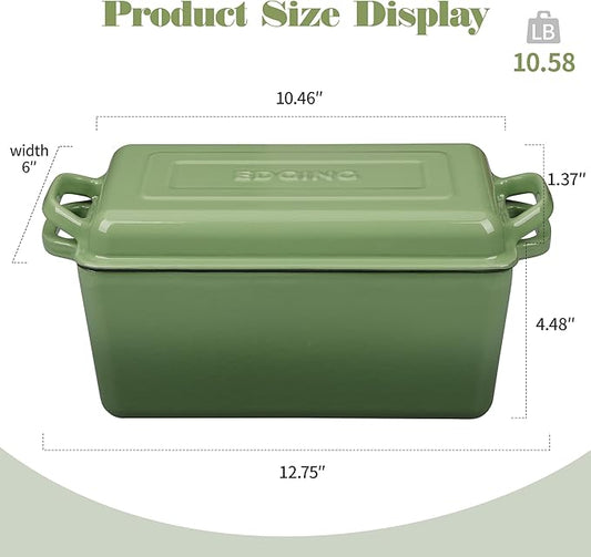 EDGING CASTING Enameled Cast Iron Dutch Oven, Oblong Bread Oven for Sourdough Bread Baking, Baking Pan, Dual Handles, Oven Safe, 4 Quart, Pistachio Green
