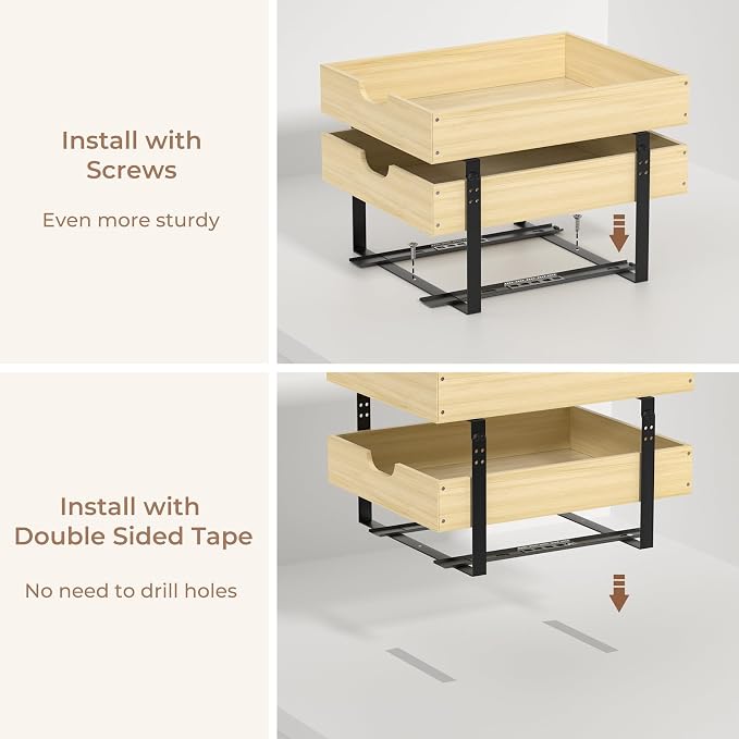 COOLBEBE 2 Tier Pull Out Drawers for Cabinets, 17"W x 21"D Double Tier Slide Out Wood Drawer Shelf Organizer, Soft Close Heavy-Duty Cabinet Pull Out Shelves for Kitchen Pantry Bathroom Storage
