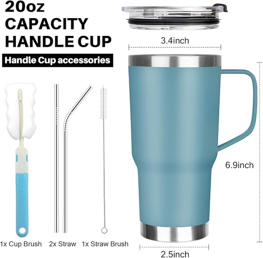 20 oz Tumbler with Handle, Stainless Steel Insulated Tumbler with Lid and Straw, Double Wall Vacuum Coffee Mug Tumbler, Insulated Coffee Thermal Cup for Cold and Hot (Maya Blue)