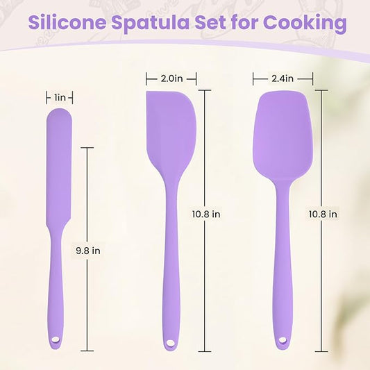 Spatulas Silicone Heat Resistant, Rubber Spatula Food Grade, Handle with Ergonomic Grip Kitchen Utensils Set,Nonstick Silicona Cooking Utensils Set for Cooking and Mixing 3Pacs Purple