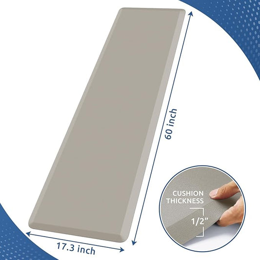KitchenClouds Kitchen Mat Cushioned Anti Fatigue Kitchen Rug 17.3"x60" Water Resistant Non Slip Kitchen Rugs and Mats Standing Desk Mat Comfort Floor Mats for Kitchen House Sink Office (Khaki)