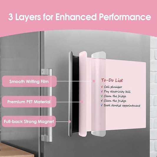 MaxGear 5 Pack Pink Magnetic Whiteboard for Fridge, 12 x 8 Inch Dry Erase Board for Refrigerator, Reusable Kitchen Planner, Magnetic Writing Board for Home, Includes 5 Markers, 5 Magnets and 1 Eraser