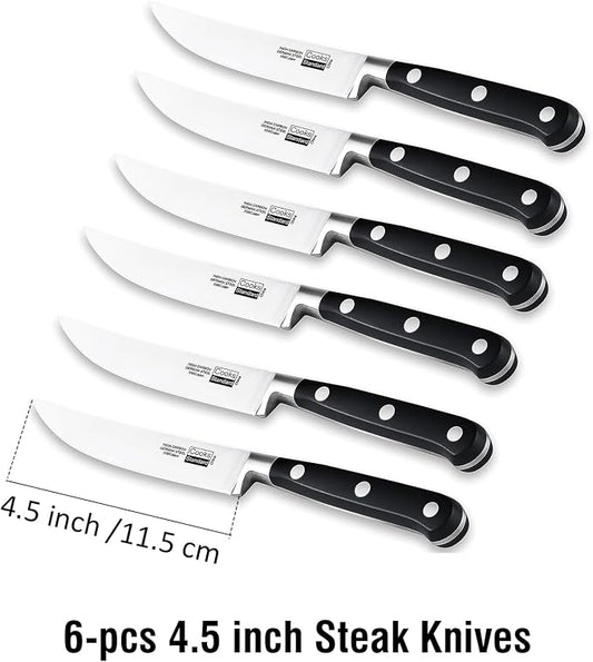 Cooks Standard Classic Cutlery Steak Knives Set, High Carbon Stainless Steel, Ergonomic Handle, 6-Piece, Black