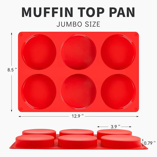 Puyeipt 4 Inch Silicone Egg Molds for Breakfast Sandwiches, 2 Pack Jumbo Muffin Top Pans Non-Stick Round Silicone Molds for Baking Egg Bites, Hamburger Buns, Patties, English Muffins