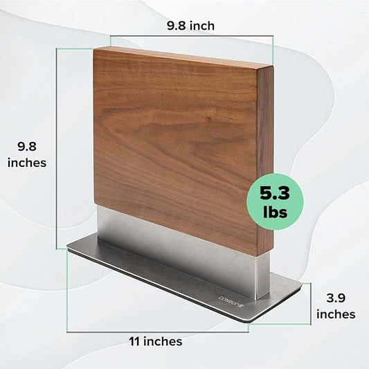 Coninx Magnetic Knife Holder with display stand, Double Sided Strong Magnetic Knife block for Kitchen counter top, Universal empty storage Organizer Block (Walnut Wood)