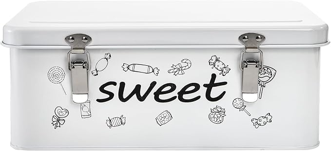 Frcctre Candy Storage Box, 4 Compartments Metal Candy Cookies Snacks Storage Tin Box with Lid Food Storage Container Farmhouse Kitchen Pantry Canister with Handle and Safety Lock