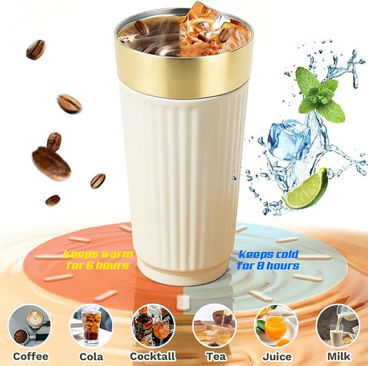 SPLMIFA Vacuum-Insulated Stainless Steel Travel Coffee Mug, Leak-Proof Reusable Coffee Cup with Lid-Keeps Drinks Hot & Cold for Hours, Durable Double Wall Tumbler for Men & Women (5th-White, 18OZ)