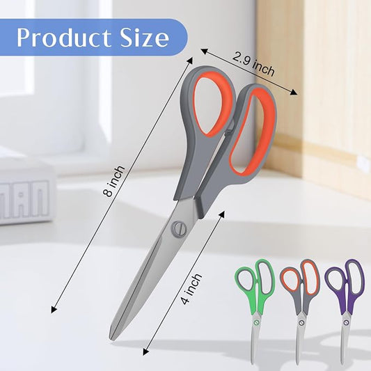 3 Pack Scissors Set, 8.3" Heavy Duty Scissors with 25 mm Thickness Sharp Blades & Ergonomic Soft-Grip Handles, All Purpose Scissors for Office, School, Kitchen, Crafts, Sewing, Right/Left Hand Use