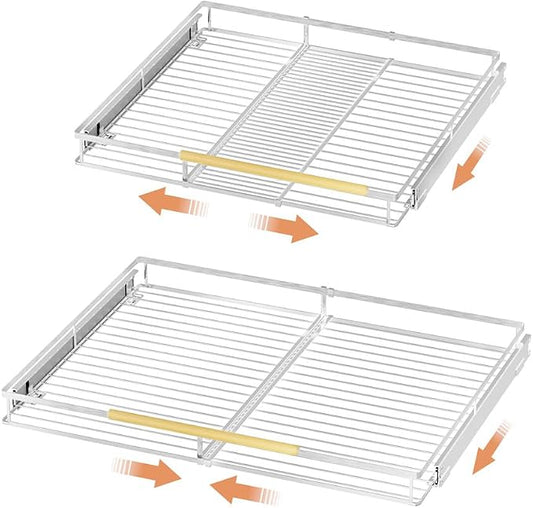 SANNO Pull Out Cabinet Organizer,Slide Out Cabinet Drawer, Bottom-Mounted Cabinet Under Sink Shelf, Expandable Slide Out Shelves for Kitchen Pantry Closet(2pack)
