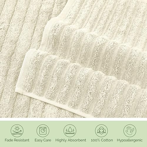 Elegant Comfort Luxury 100% Turkish Cotton Corduroy Ribbed 4 Pack Hand Towel Set 16 x 28 Inch - Absorbent, Super Soft, Quick Dry, Premium Towels for Bathroom, Gym, Spa and Hotel Use, Ivory