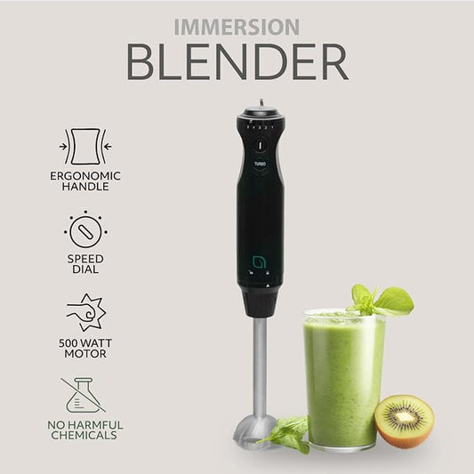WILLOW Eco Series 5 Speed Immersion Blender Handheld, Powerful yet Quiet 500 Watt Electric Stick Blender with Turbo Mode & Removable Base, Hand Blender for Soup, Smoothie, 304 Stainless Steel - BLACK