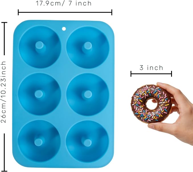 Aichoof Non-Stick Silicone Donut Pan Set of 2, BPA-Free, Easy Release(Blue) | 6-Cavity Food Grade LFGB Donut Mold, Dishwasher & Microwave Safe, Perfect Homemade Donuts