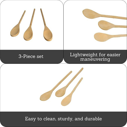 Imusa Wooden Spoons 3-Piece, Maplewood, Non-Scratch, For Cooking, 3 count (Pack of 12)
