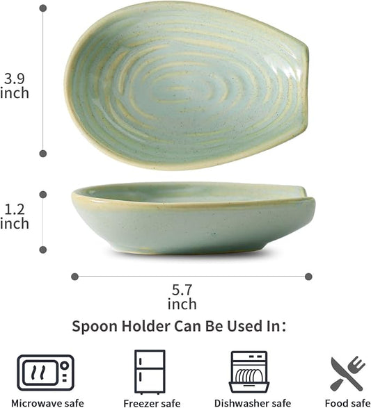 HASENSE Ceramic Spoon Rest for Stove Top, Heat-Resistant Spoon Holder for Kitchen Counter, Sage Green Swirl Utensil Rest for Spatula, Ladle, Whisk & Cutlery, Dishwasher & Microwave Safe