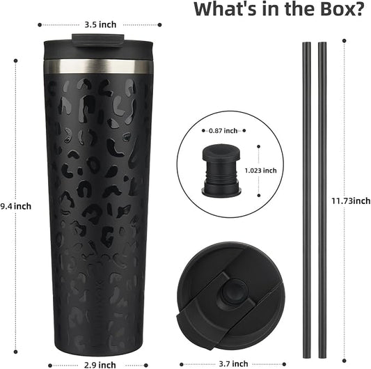 BJPKPK 30oz Insulated Tumbler With lid And Straw Stainless Steel Tumblers Travel Coffee Mug Reusable Thermal Cup,Black Leopard