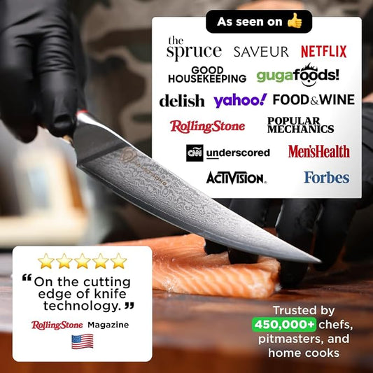 Dalstrong Slicing Carving Knife 12" + Fillet Knife 6" + Meat Fork - Shogun Series ELITE - Japanese AUS-10V Super Steel - Premium Carving Set - Black G10 Handle - Sheaths Included