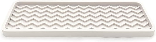 Silicone Sink Organizer Tray, Rectangular, Modern Style, Heat Safe, Dishwasher Safe, for Bathroom and Kitchen Organization (Vanilla Cream, 12"x4", Chevron Pattern)