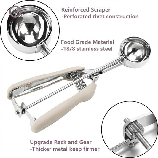 Ice Cream Scoop, 18/8 Stainless Steel Cookie Scoop, Cookie Scoops for Baking, 1.5 Tbsp/ 23ml/ 0.7 oz Cookie Dough Scoop, Ice Cream Scooper with Trigger Release, Cookie Scooper for Baking (#50 White)