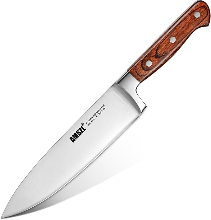 8 Inch Chef Knife, Ultra Sharp German Steel Full Tang | One knife for 90% of kitchen tasks: slice meat, dice vegetables, mince herbs, chop nuts. Replaces a drawer of mediocre blades