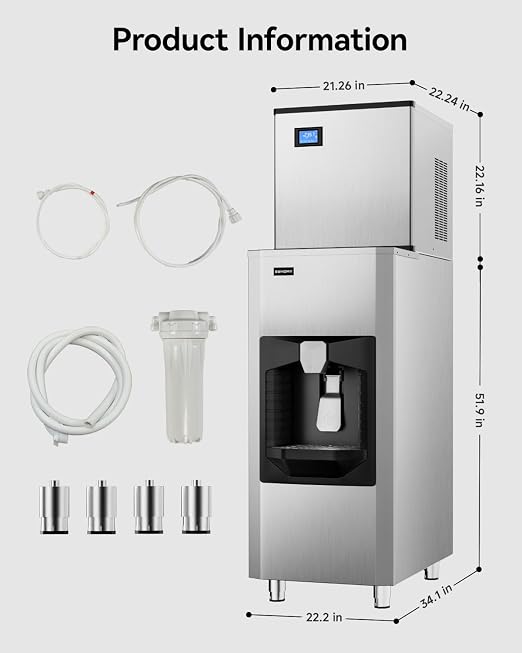 EUHOMY Commercial Ice Maker Machine 400Lb/24H, Ice Ready in 10-15 min, SECOP Compressor, Freestanding Industrial with 130Lbs Automatic Ice Bin Dispenser for Hotel/Restaurant/Business