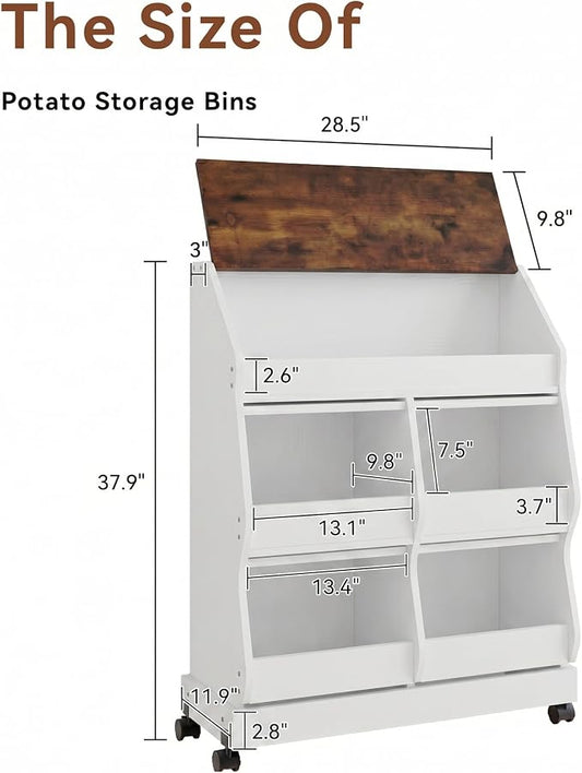 ARTETHYS Potato and Onion Storage Bin with Wheels, 3 Tier Bread Container with Lid, Ventilated Vegetable Organization Cabinet for Kitchen