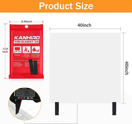 kanhiro Emergency Fire Blanket for Home Kitchen (4 Pack, 40 in X 40 in), Emergency Silicone Fire Blanket