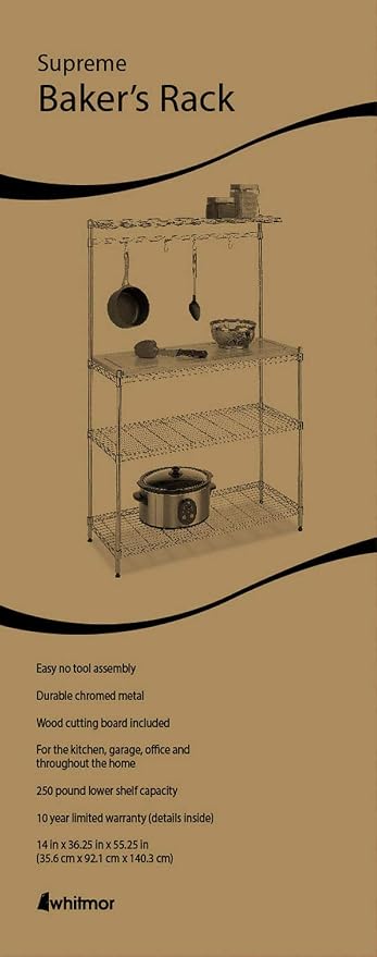 Whitmor Supreme Baker’s Rack with Food Safe Removable Wood Cutting Board - Chrome