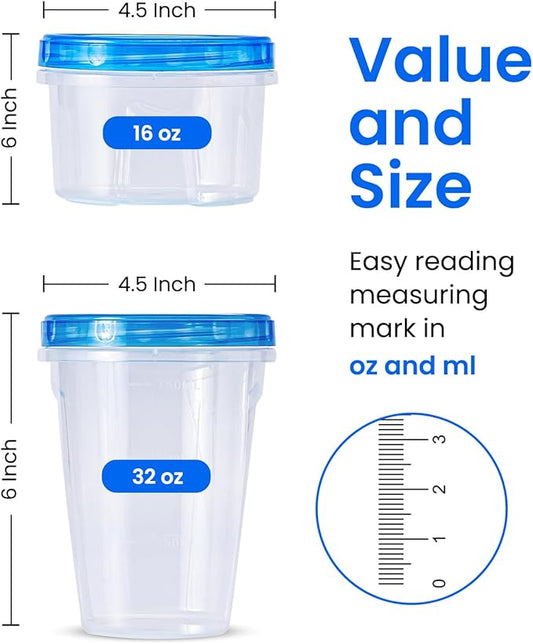 RFAQK 48 PCS Freezer Storage Containers with Lids- Plastic Meal Prep Deli Containers-Freezer Containers for Soup with Twist Top Lids-Reusable Plastic Box for Lunch, Gym, Travel