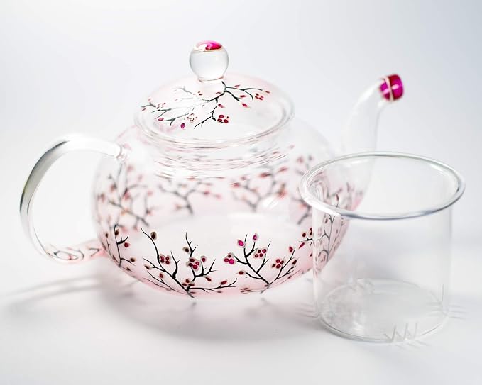Cherry Blossom Teapot with Cups and Saucers Elegant Tea Set Women Hand Painted Personalized Mother's Day Gift Handmade Luxurious Tea Accessories for Tea Party Japanese Style Teapot Set