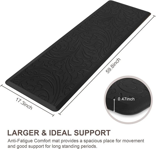 KMAT Kitchen Mat Cushioned Anti-Fatigue Waterproof Non-Slip Standing Mat Ergonomic Comfort Rug for Home,Office,Sink,Laundry,Desk 17.3" (W) x 60"(L),Black