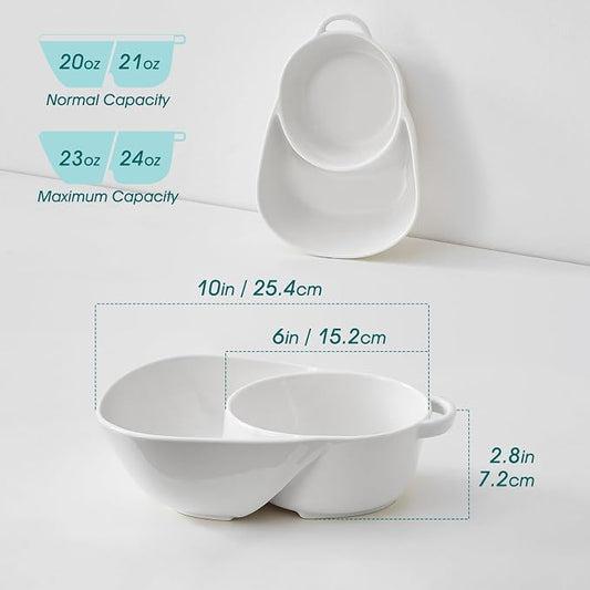 vancasso Starry Chip and Dip Bowl, Anti-Soggy Cereal Bowl, Soup and Sandwich Plate Combo, Breakfast Powls, Divided Snack Bowls Gifts for Wedding Housewarming Party, 2 Pack(White)